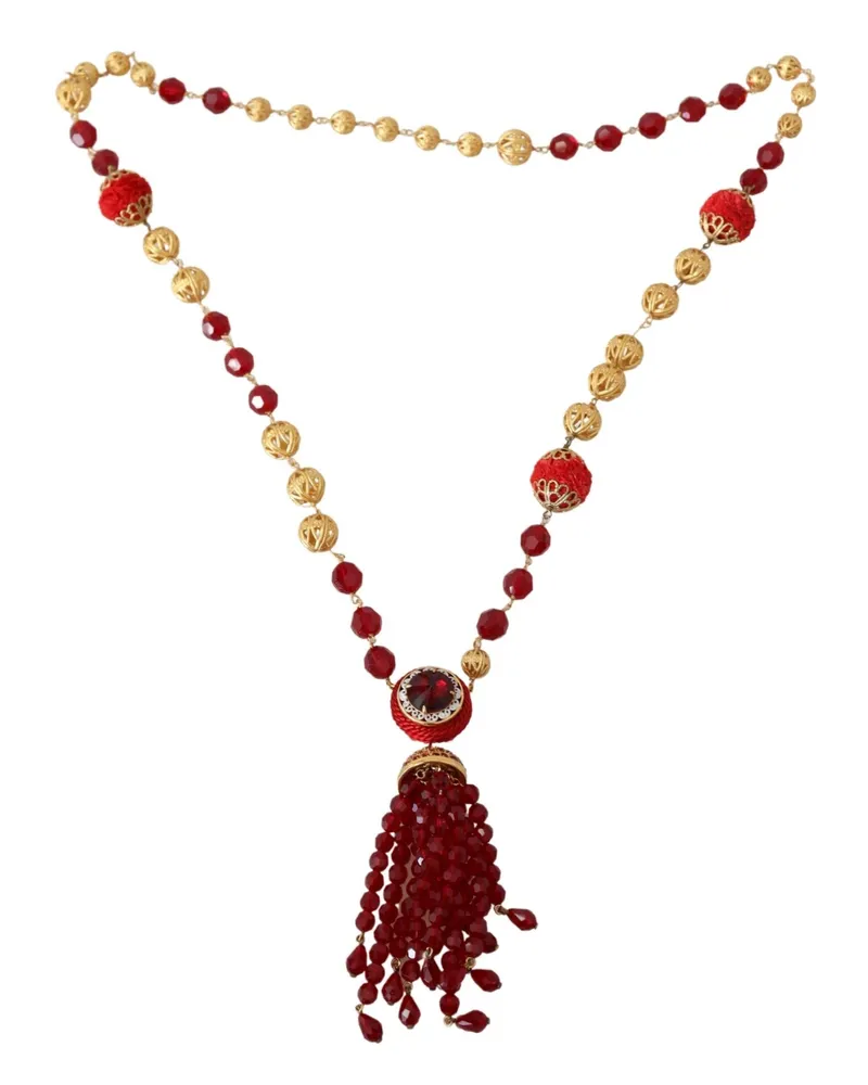 Dolce & Gabbana Women's Gold Tone Brass Red Crystals Pendant Opera Chain Necklace Gold