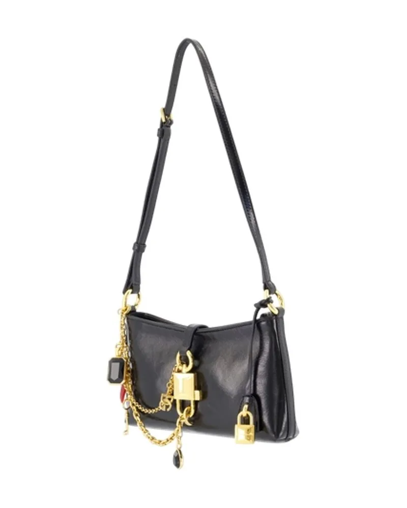 Dolce & Gabbana Lock Calfskin Leather Shoulder Bag — Black Black