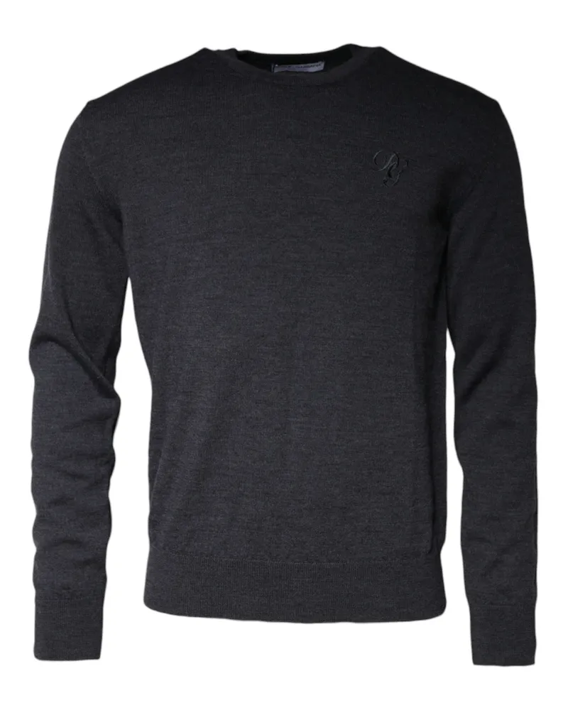Dolce & Gabbana Men Virgin Wool Crew Neck Sweater Gray Gray
