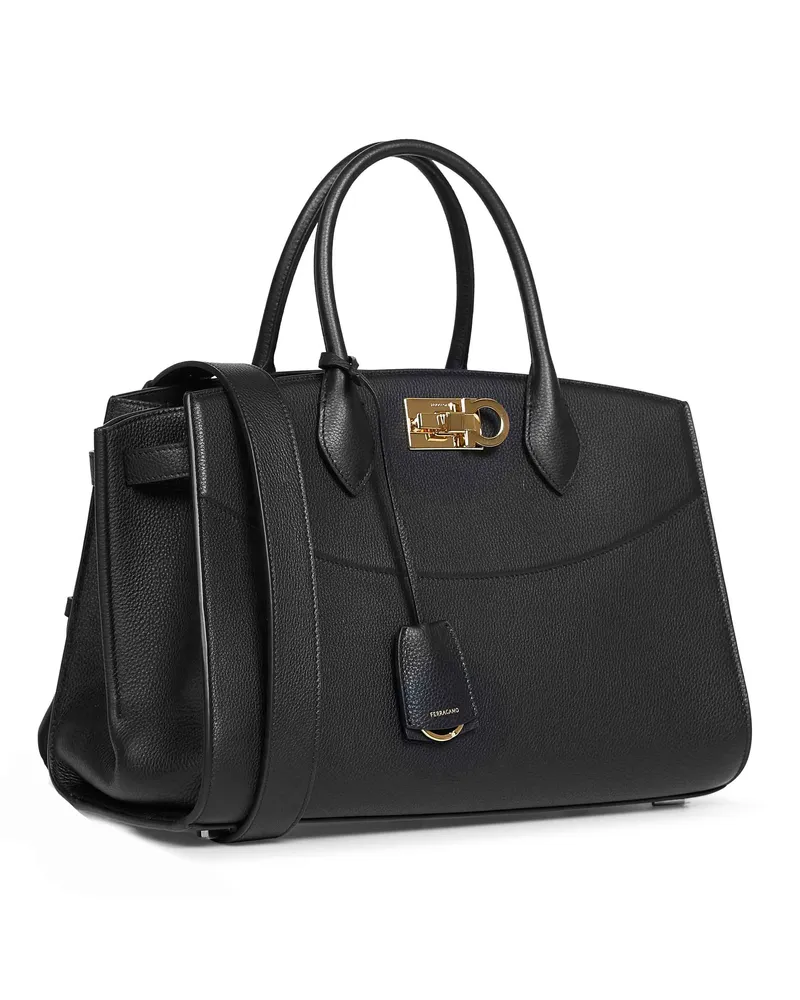 Ferragamo Women's Handbag Studio Soft Leather Black Calf Handbags Hand Bags Black