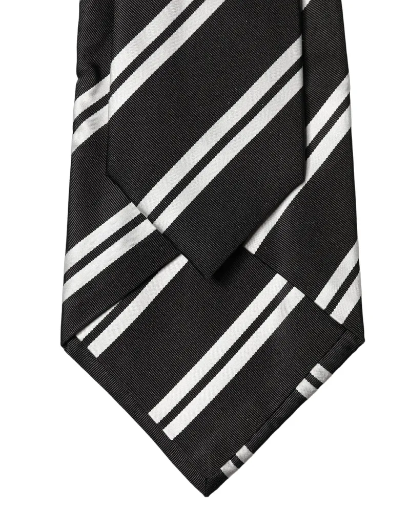 Dolce & Gabbana Black White Stripes Silk Adjustable Women Necktie Tie Black