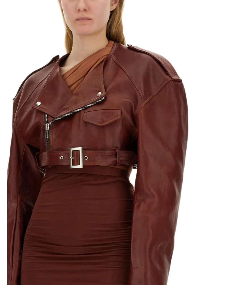 Rick Owens Lamb Leather Cropped Jacket — Bordeaux Bordeaux