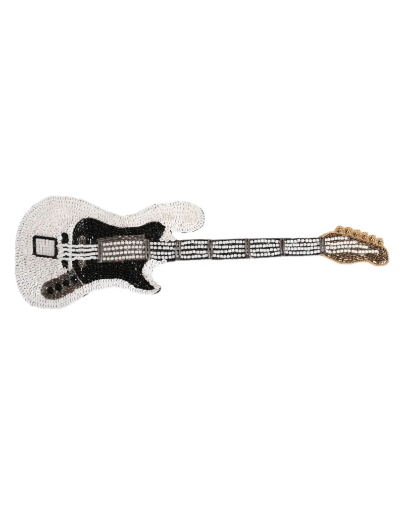 Dolce & Gabbana Men's Gold Brass Logo Beaded Guitar Pin Brooch Polyester Real Glass Accessory Gold