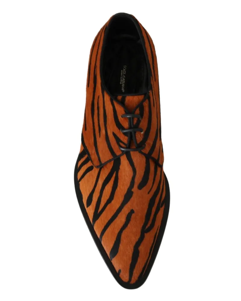 Dolce & Gabbana Women's Orange Pony Hair Formal Dress Broque Shoes Orange