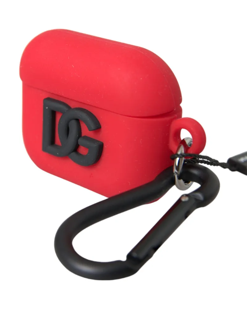 Dolce & Gabbana Women's Red Silicone Rubber Logo Embossed Airpods Case Accessory Red