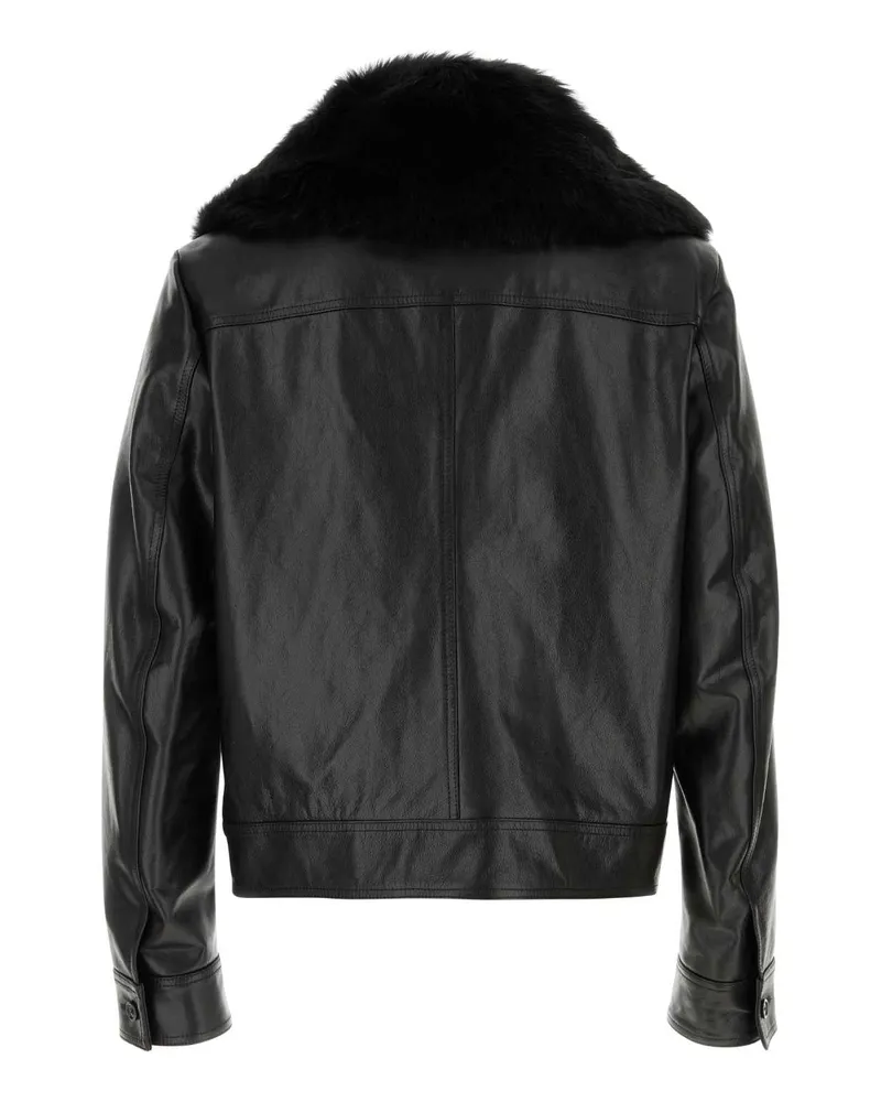 Dolce & Gabbana Leather with Fur Collar Jacket — Black Black