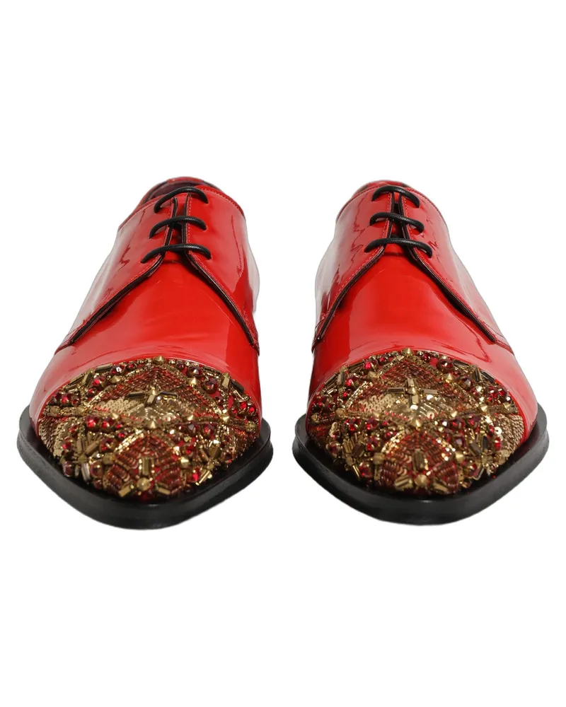 Dolce & Gabbana Red Embellished Men Derby Dress Formal Shoes Leather Red