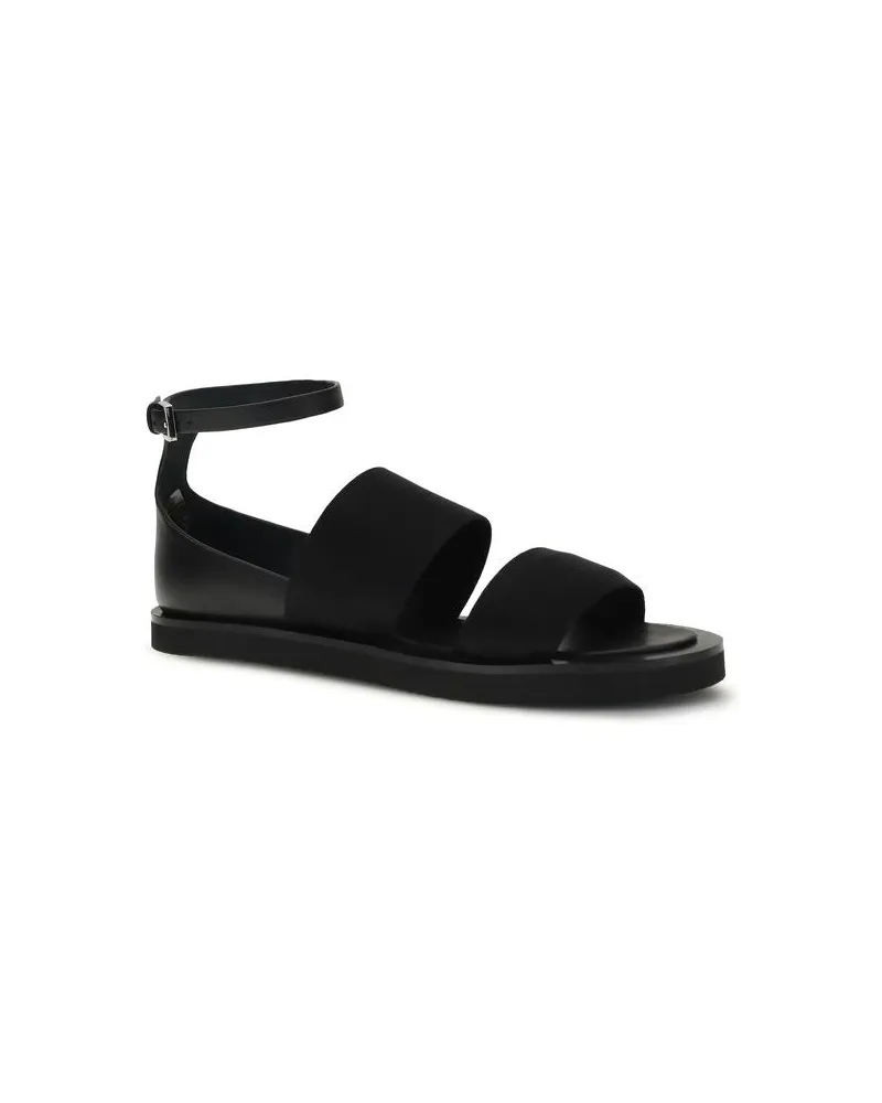 Max Mara Women's Black Calf Leather Bos Taurus Flat Sandals Black