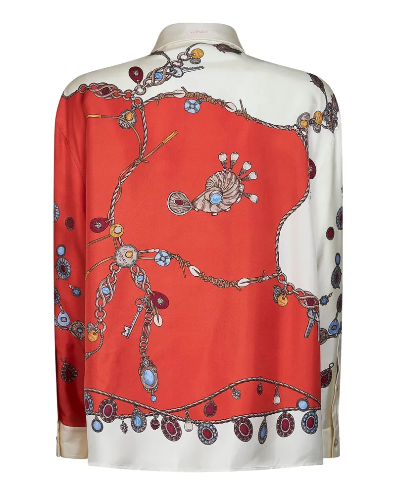 Versace Stolen Jewels Print Silk Shirt — Orange Orange