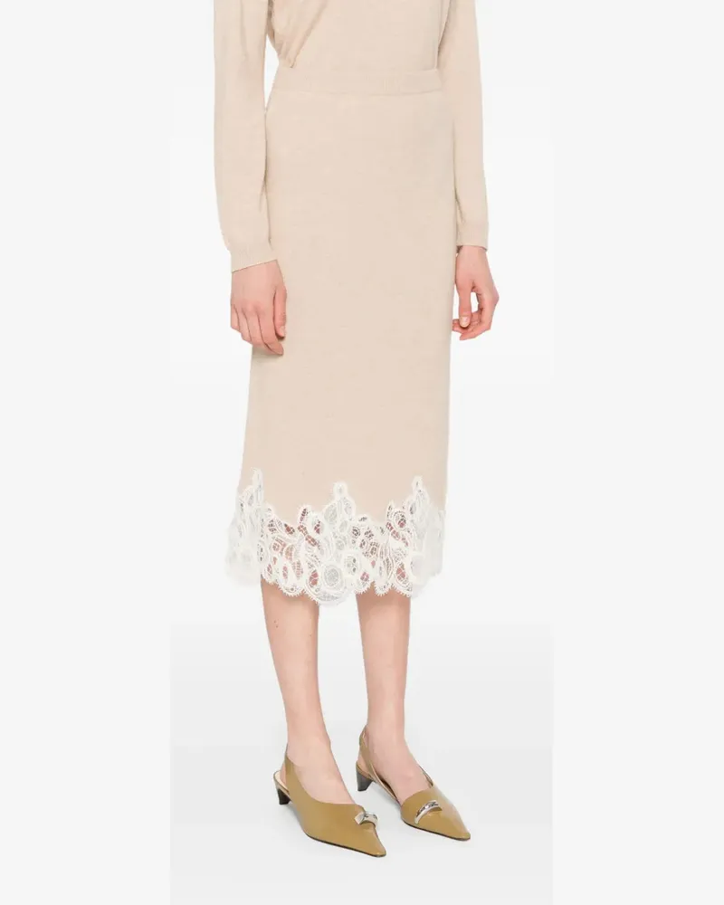 Fabiana Filippi Women's Lace-Trimmed Pencil Skirt Aw25 W Beige