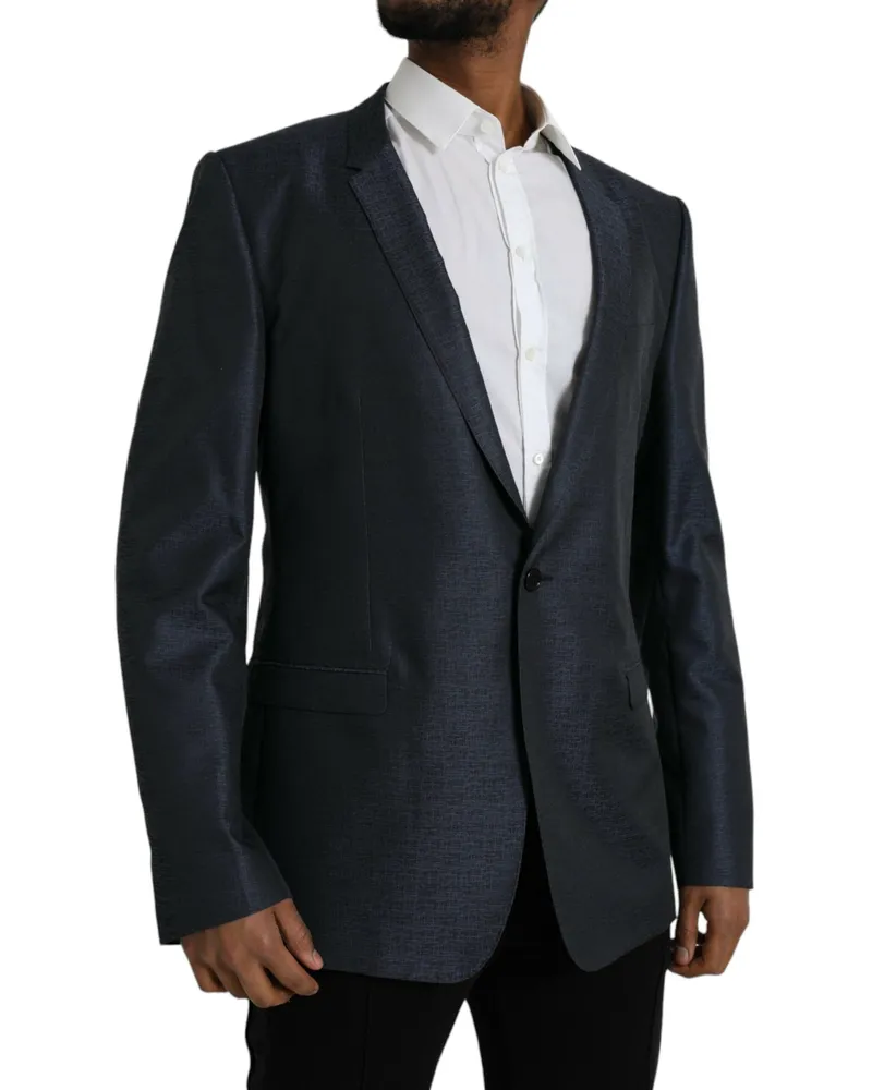 Dolce & Gabbana Men's Blue Wool Gold Single Breasted Coat Blazer Virgin Polyester Clothing Blue