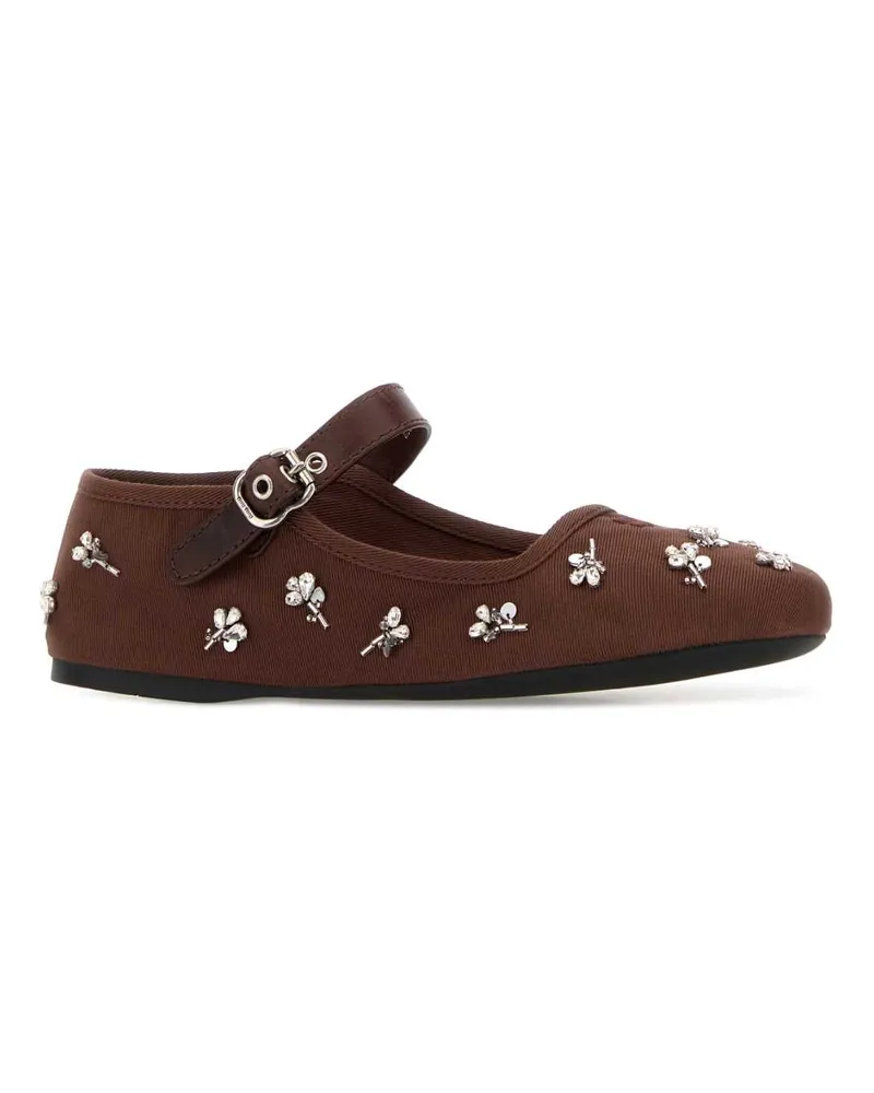 Miu Miu Women's Chocolate Drill Ballerinas Cacao Ballerine Flat Shoes Brown