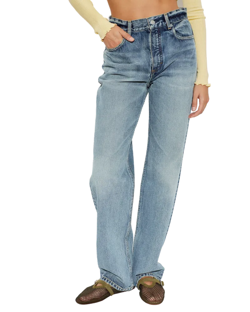 Alaïa Women's Jean Droit En Denim Bleu Blue Blue