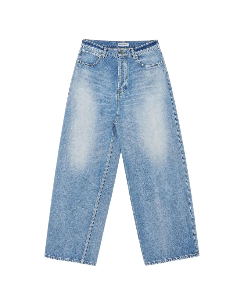 Balenciaga Wide-Leg Faded Cotton Denim Jeans — Blue Blue