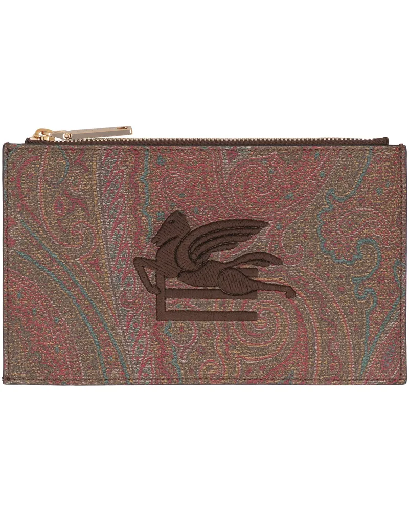 Etro Women's Logo Print Flat Pouch Brown Pvc Clutch Bags Brown