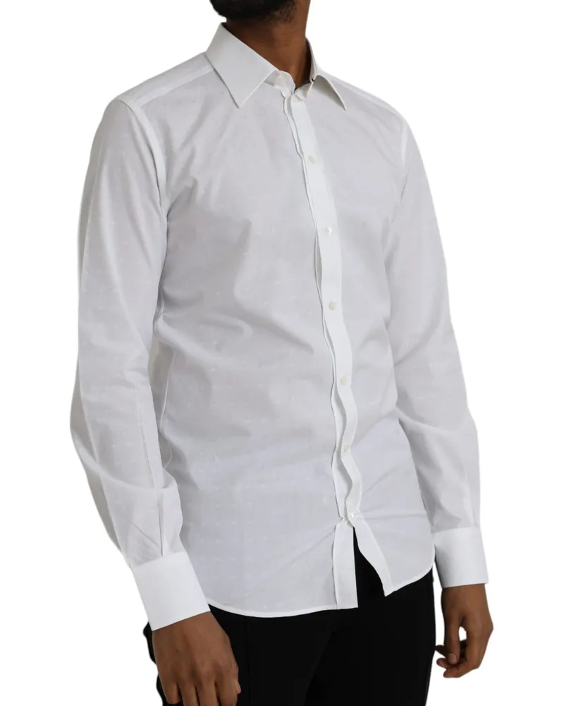 Dolce & Gabbana White Logo Cotton Men Dress Gold Shirt White