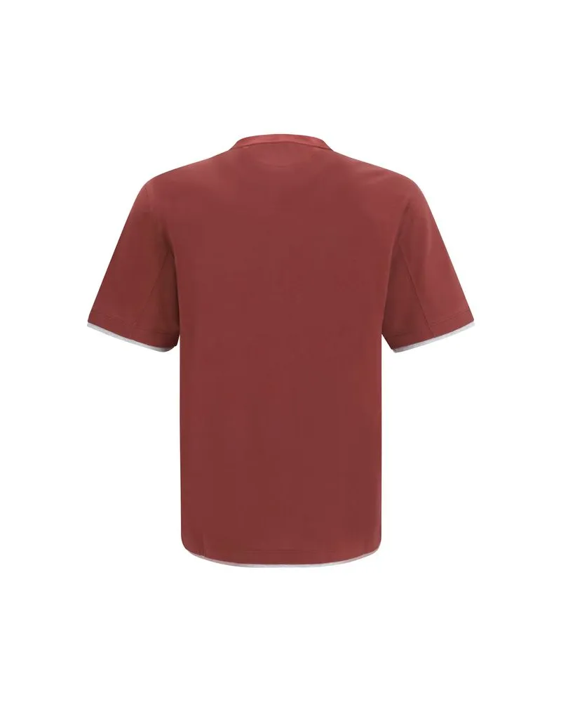 Brunello Cucinelli Men's Bordeaux Cotton T-Shirt Red