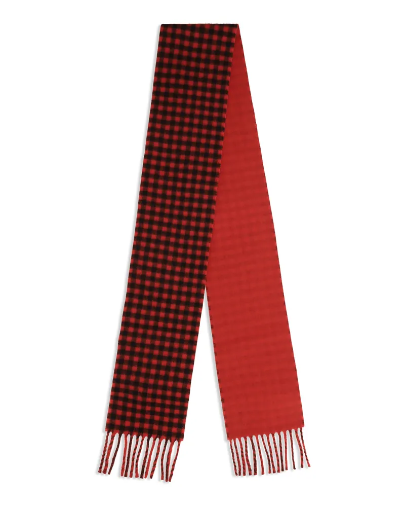 AMI Paris Men's Ami De Coeur Checked Wool Scarf Rouge Rubis- Noir Merino Ovis Aries Rubis/ Scarfs Red