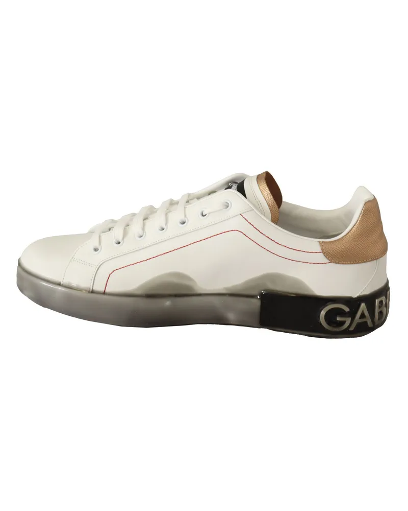 Dolce & Gabbana Men's White Gold Leather Low Top Sneakers Casual Shoes White