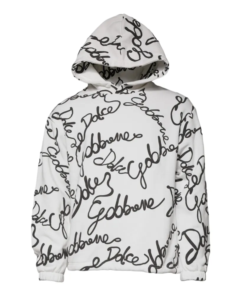 Dolce & Gabbana Men's White Logo Cotton Hooded Sweatshirt Sweater Polyester Clothing White