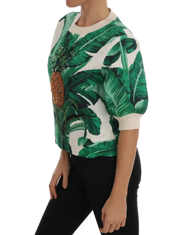 Dolce & Gabbana Women Pineapple Banana Sequins Crewneck Sweater Cotton Clothing Green
