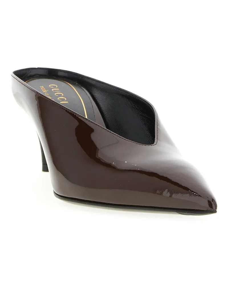 Gucci Patent Leather Pointed-Toe Mule — Brown Brown