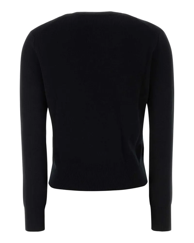 AMI Paris Women Black Wool Sweater Blackred Merino Black
