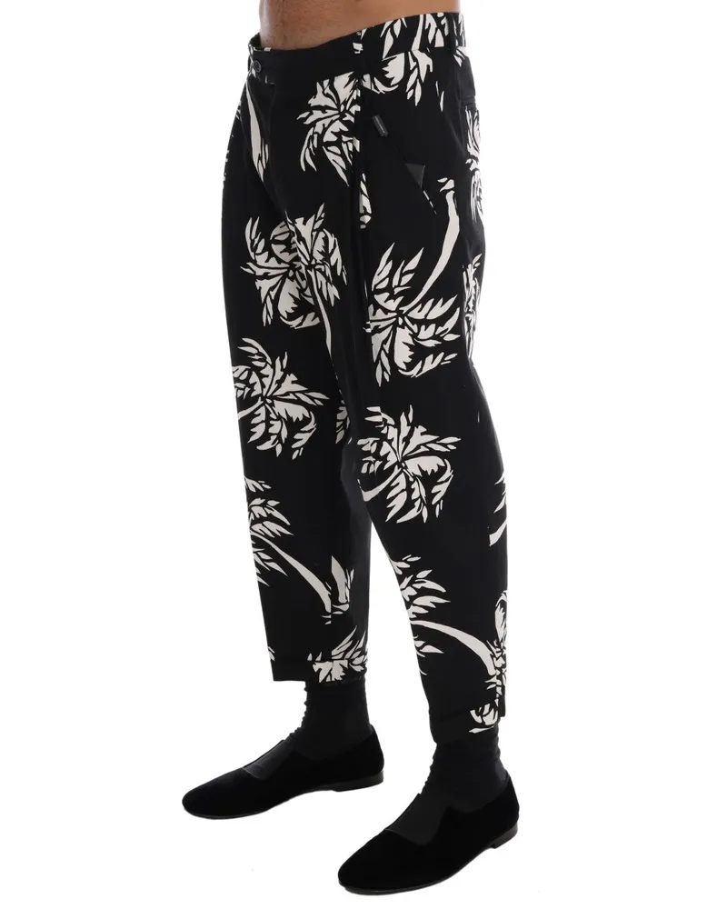 Dolce & Gabbana Men's Black Tree Cotton Stretch Pants Black