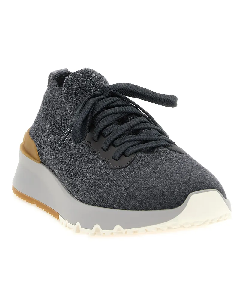 Brunello Cucinelli Men's Gray Cotton Athletic Sneakers Gray
