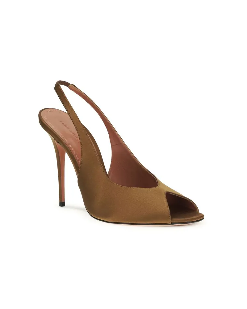 Amina Muaddi Women's Brown Silk Stiletto Heel Sandals Brown