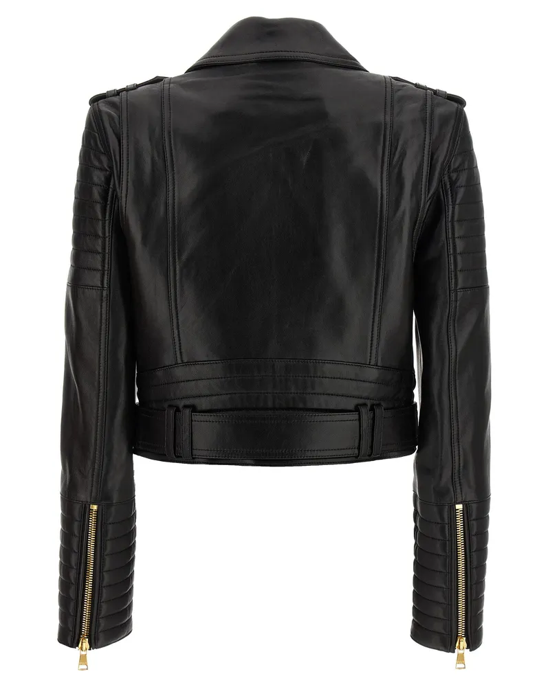 Balmain Leather Biker Crop Jacket — Black Black