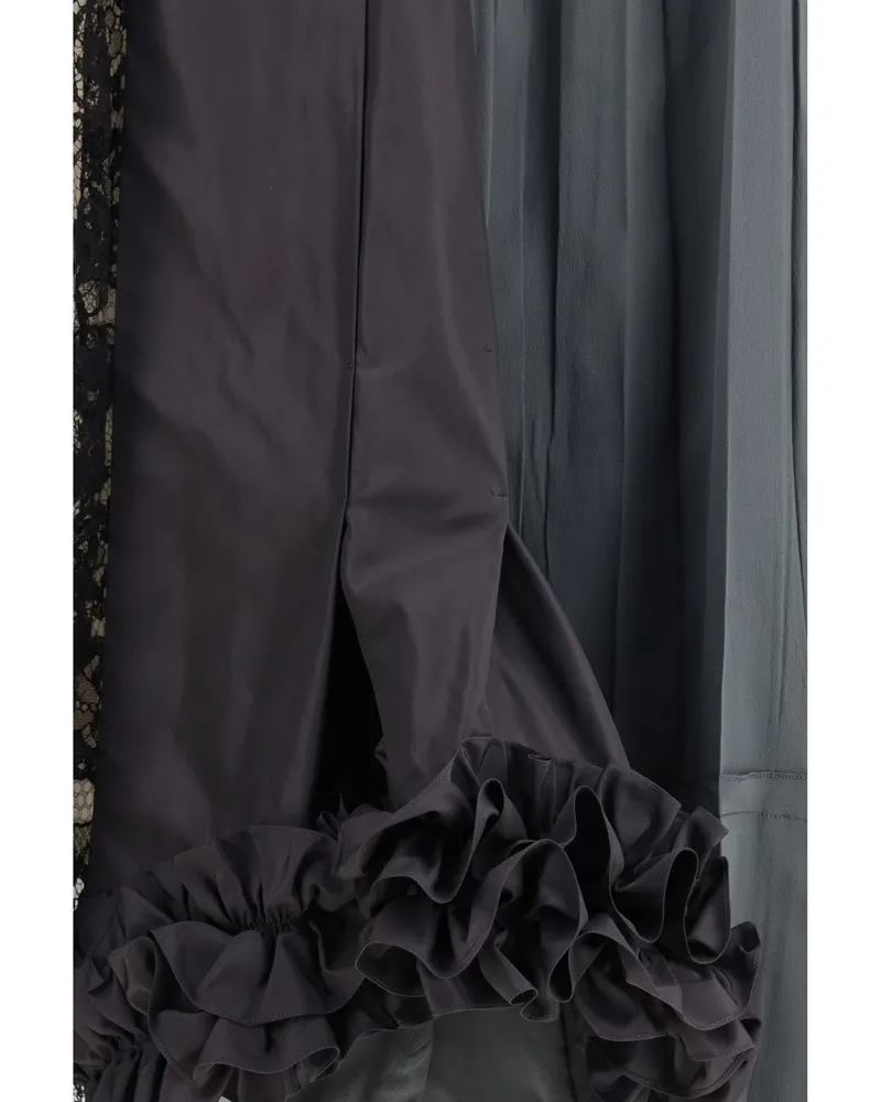 Prada Women's Midi Patchwork Skirt Hematite Silk Green