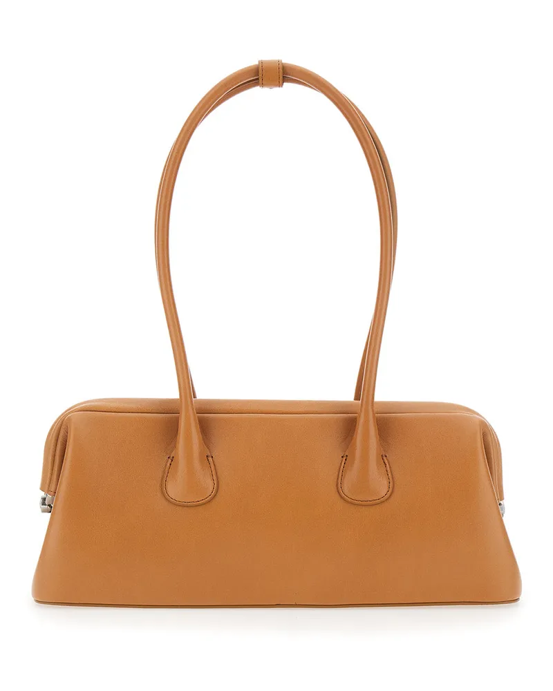 OSOI Women's Shoulder Bag Boat Wide Mini Brown Leather Cow Brown