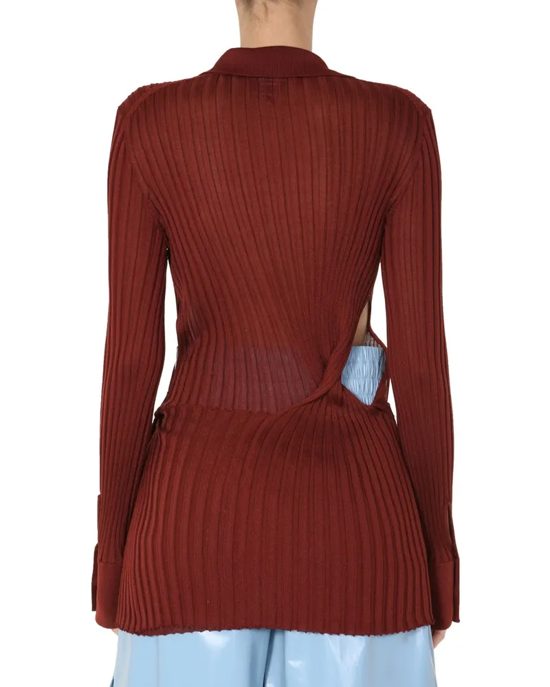 Bottega Veneta Ribbed Silk Sweater — Orange Orange
