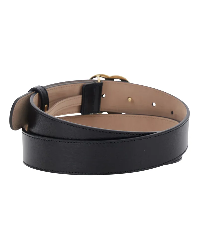Gucci Men's Belt 3cm Gg Running Gold Black Leather Black