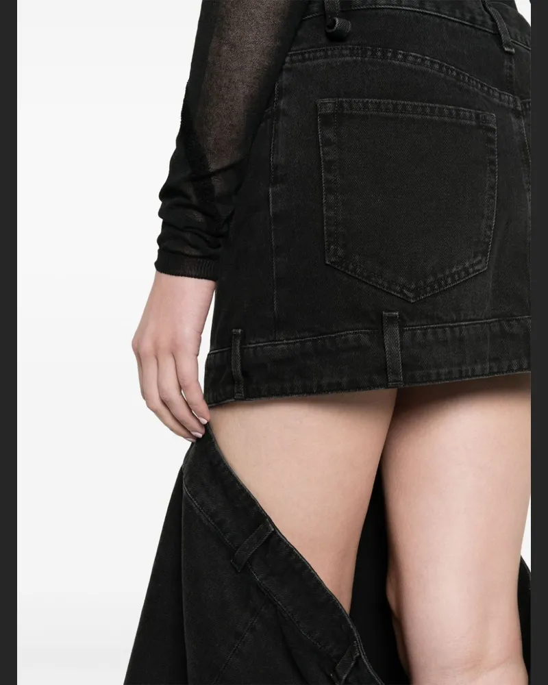ATTICO Logo-Embroidered Denim Skirt — Black Black
