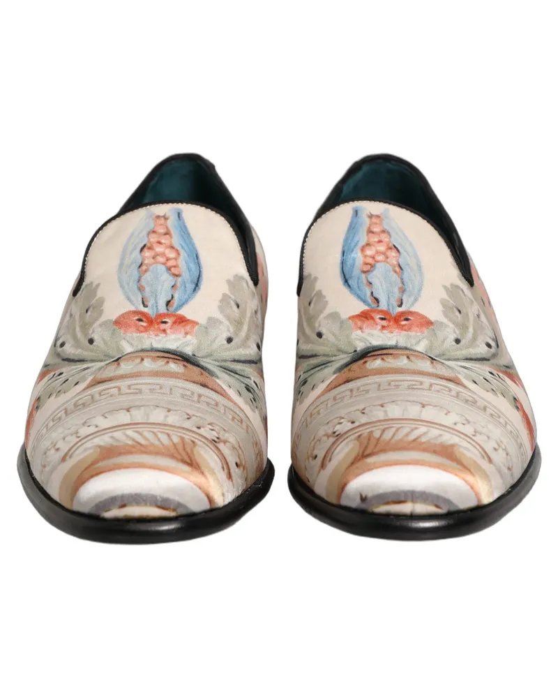 Dolce & Gabbana Men's White Floral Vase Slip On Dress Loafers Shoes Leather White