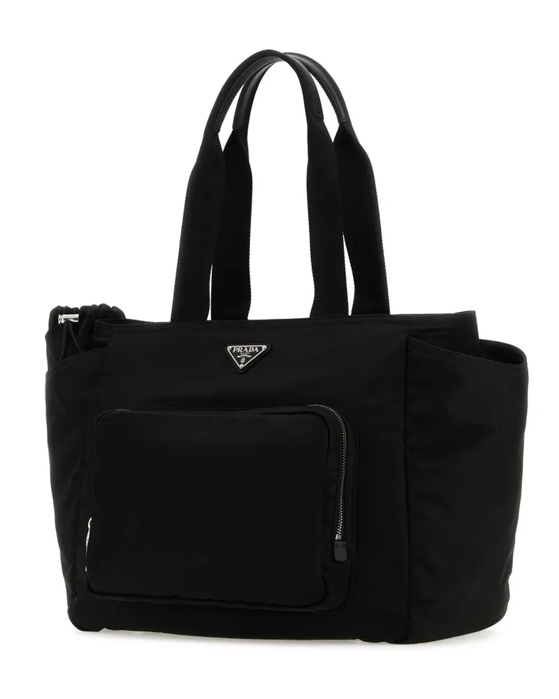 Prada Women's Black Nylon Shopping Bag Nero Poliammidericiclata-Vitello Borse A Mano Black