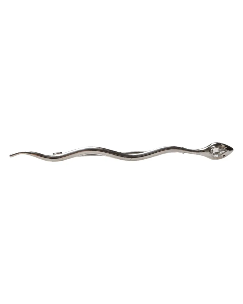 Dolce & Gabbana Silver Brass Crystal Spilla Serpente Mens Brooch Pin Accessory Silver