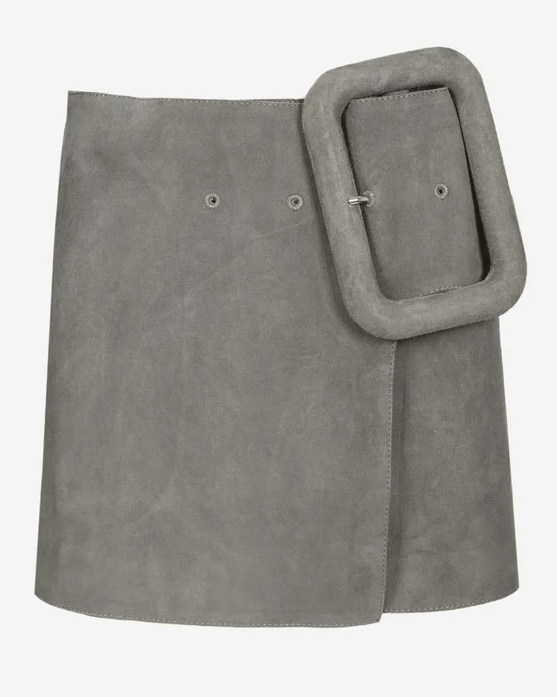 AMI Paris Women Skirt Suede With Maxi Buckle Grey Leather Gray