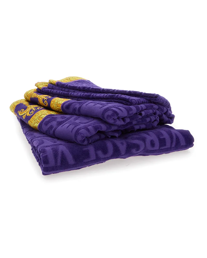 Versace Unisex Towel Set Violet Cotton Towels & Bath Robes Purple