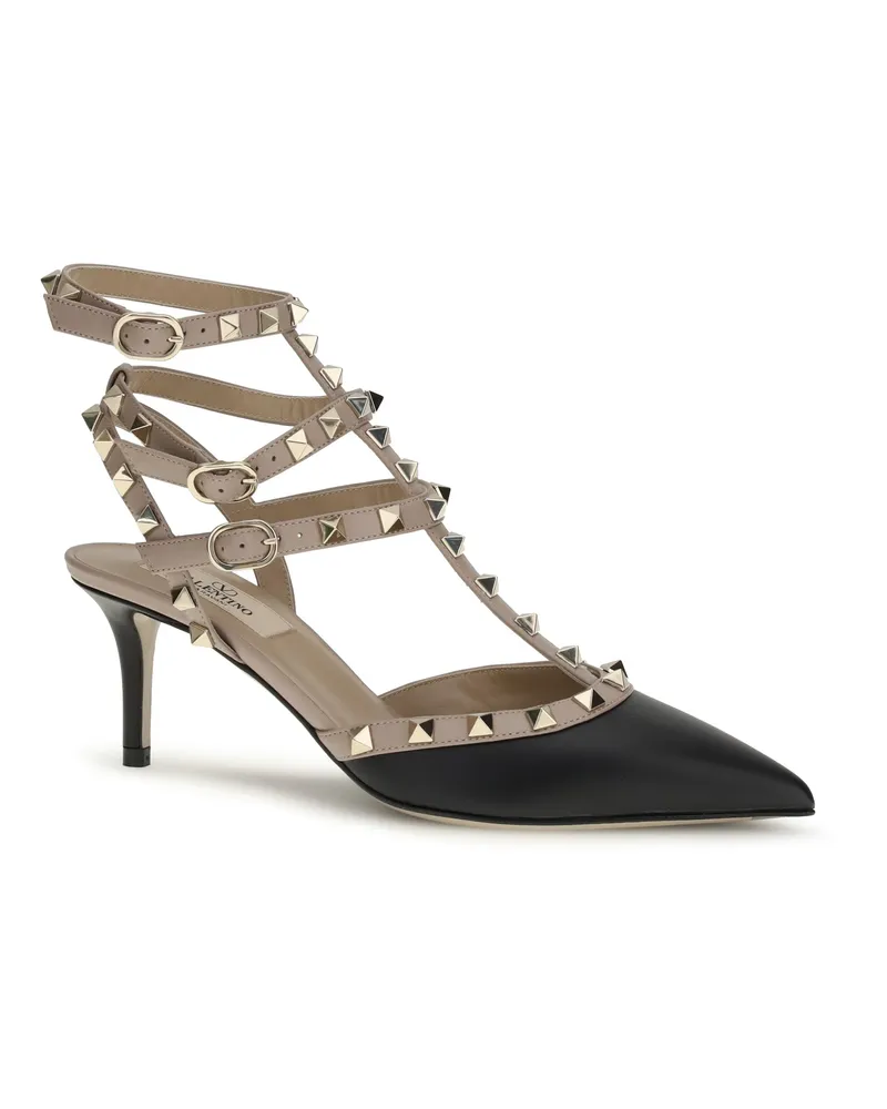 Valentino Garavani Women's Pumps Rockstud Calf Leather Black-Powder Black/powder High Heel Shoes Black