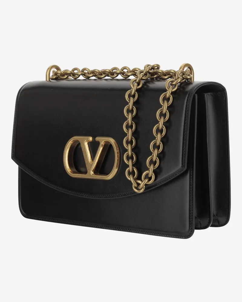 Valentino Garavani Women's Vain Leather Shoulder Bag Black Calfskin Black
