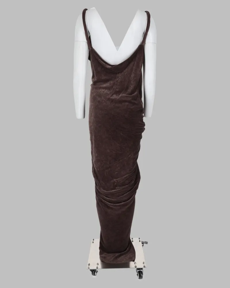 Rick Owens Draped Velvet Dress — Brown Brown