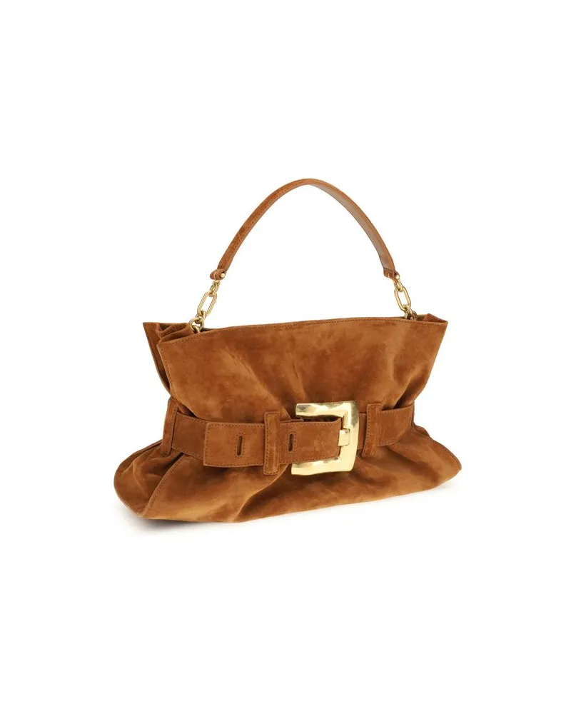 Balmain Women's Anthem Shoulder Bag Brown Calf Leather Bos Brown