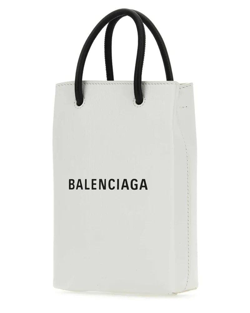 Balenciaga Women's White Leather Phone Case 9000 Cover White
