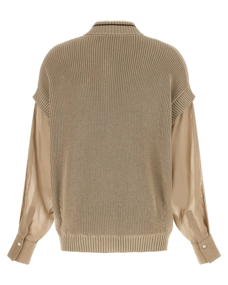 Brunello Cucinelli Organza Sleeve Cardigan — Beige Beige