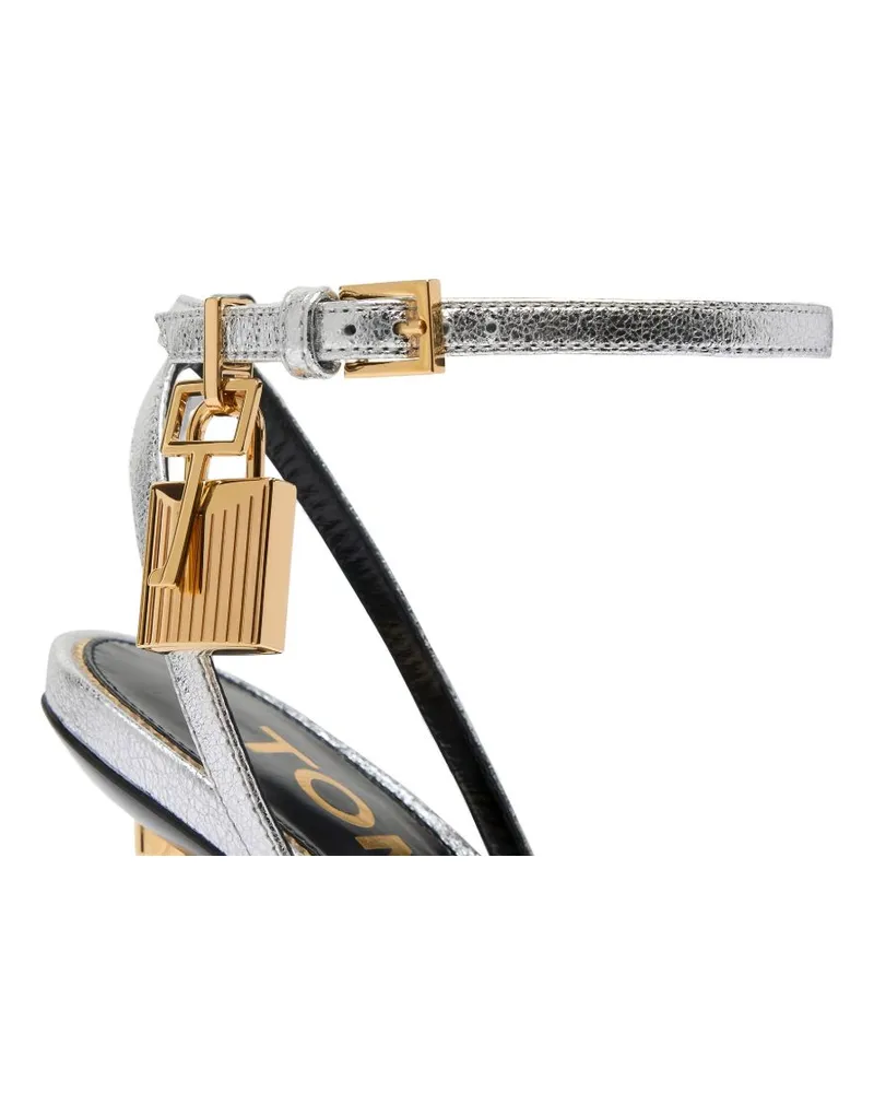 Tom Ford Metallic Leather Padlock Heel Sandal — silver Silver