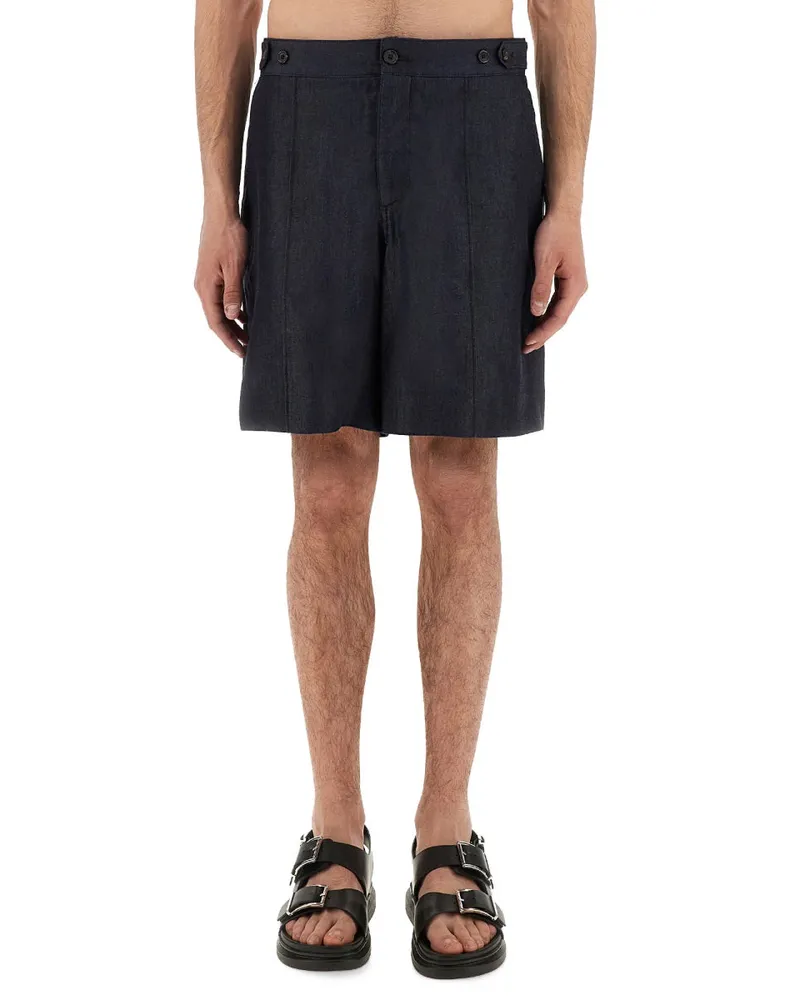 Alexander McQueen Cotton-Lyocell Blend Denim Shorts — Blue Blue