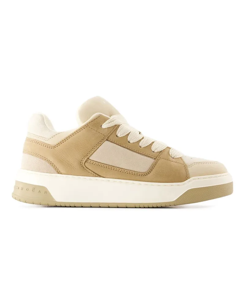 Hogan Men's H667 Sneakers -  Leather Beige Calfskin Shoes Beige